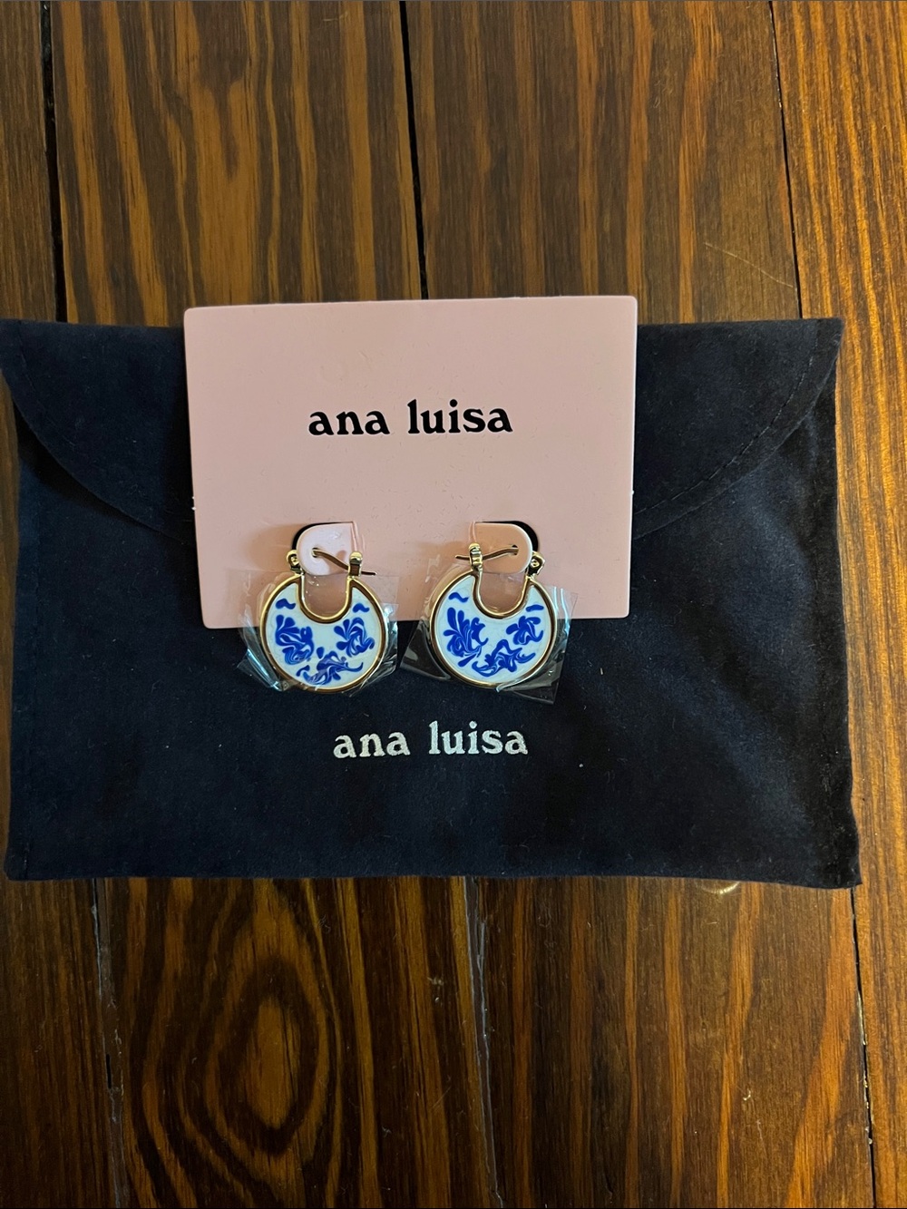 ana luisa Blue and White Floral Hoop Earrings